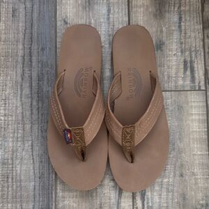 Rainbow Flip Flops- Double layer Luxury Leather-worn twice. Women’s LG (7.5-8.5)